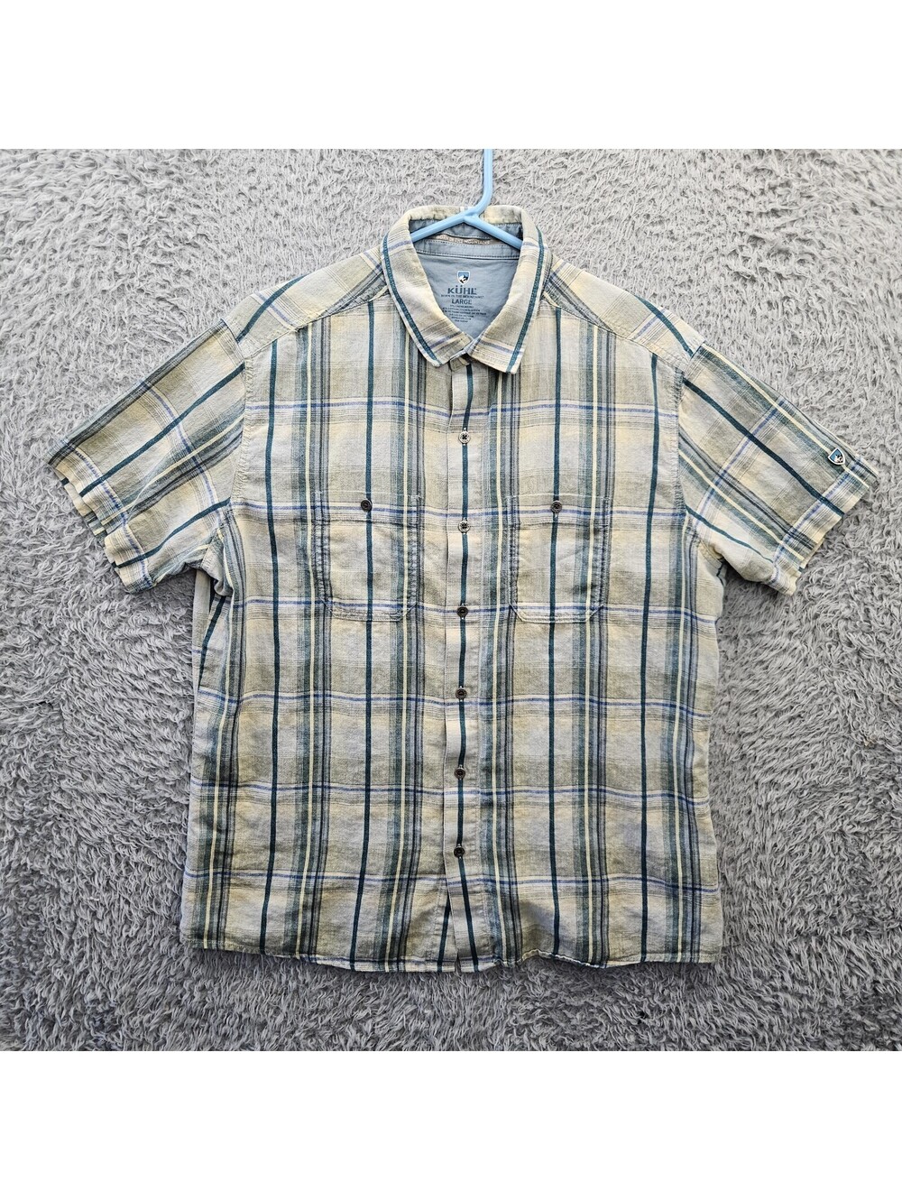 Kuhl Skorpio Linen Blend Hiking Shirt Men Large Metal Button Plaid